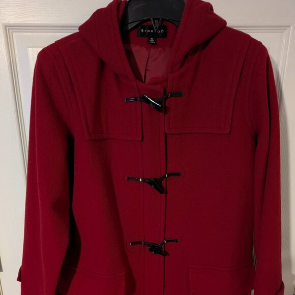 Braetan women's wool blend red toggle close lined coat with hood, size medium - Picture 2 of 7